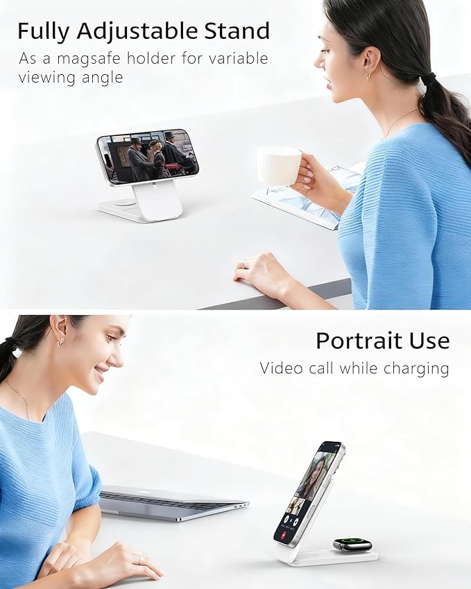 3 in 1 Qi2 Magnetic Wireless Charging Station for Apple, Foldable Charger Stand for iPhone 17/16/15/14/13/12 Pro Max, Apple Watch Ultra/Series & AirPods Pro Fast Charging Dock