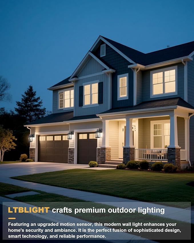 2-Pack Motion Sensor Outdoor Lights with GFCI Outlet Built-in, Exterior Porch Lights Wall Mount with 3 Modes, Anti-Rust Outside Lanterns for Home, Entry, Backyard, Patio, 120V