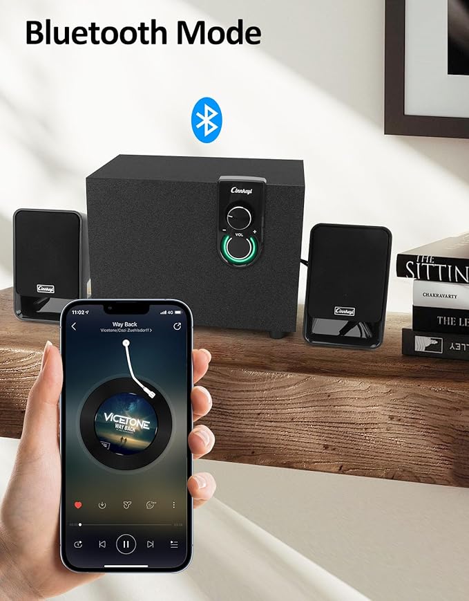40W AC Powered Computer Speakers with Subwoofer, 2.1 Wooden PC Speaker with Subwoofer,4'' Woofer-Dual 3.5'' Satellites Speakers Woofer,Strong Bass,DSP Speakers with 3.5mm Inputs for PC/Laptop