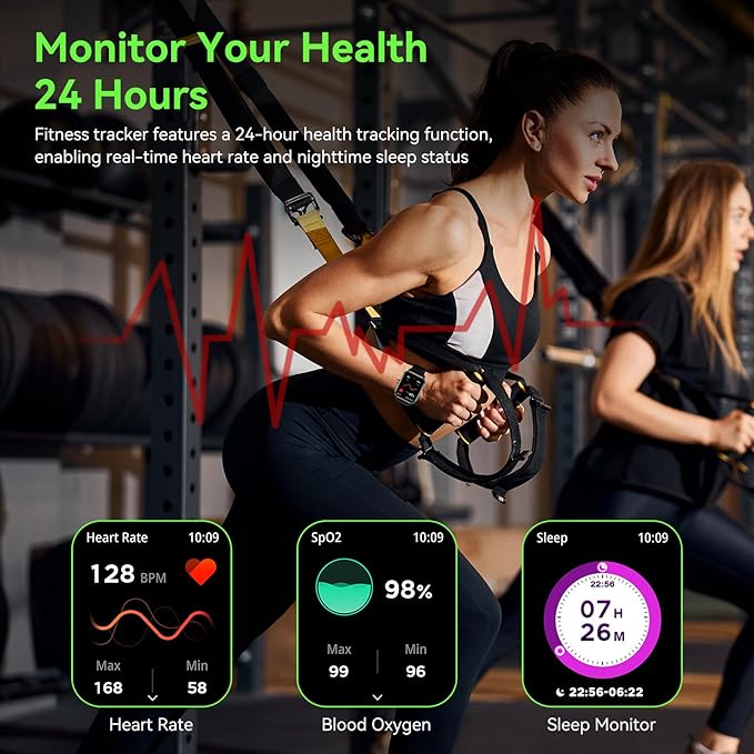 Smart Watch, 1.85" HD Fitness Tracker with Bluetooth Calls, 5 ATM Waterproof, 24/7 Heart Rate/Sleep Monitor, Pedometer, Calories, 130+ Sport Modes, Smartwatch for iOS Android (Black)