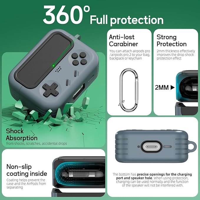 Inesore for Airpods Pro 2nd Generation Case Cover with Cleaner Kit,with Lock for Airpods Pro Case Cover,Classic Cool Funny Game Console Hard Air Pod Pro Case for Men Boy(Black)