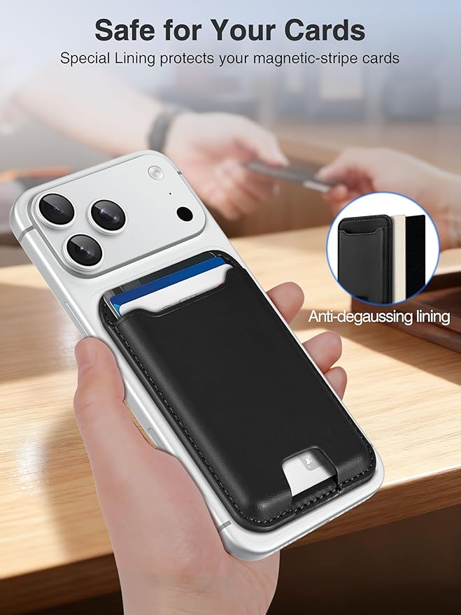 TopMade for Magsafe Wallet, Strongest Magnetic Card Holder for iPhone 17/17 Pro, iPhone 16/15/14/13/12 Series, Leather Magnetic Phone Wallet with Powerful Magnet, RFID Blocking, Fit 4 Cards, Black