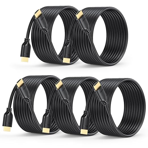 4K Long HDMI Cable 15 FT 5-Pack, HDMI to HDMI Cable 15 Foot High Speed HDMI 2.0 Cord 4K@60Hz, 2K 1440P@144Hz, 1080P, HDCP 2.2, HDR, 3D, ARC & Ethernet for HDTV, Laptop, Monitor, PS5, PS4, Xbox