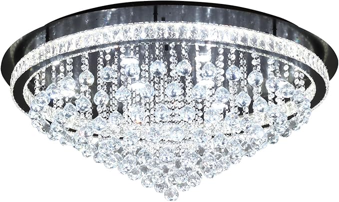 Dia 40" Modern Crystal Chandeliers for Living Room,Black Large Chandelier Flush Mount Chandeliers for Bedrooms Dining Room Dimmable 2700k 4500k 6000k