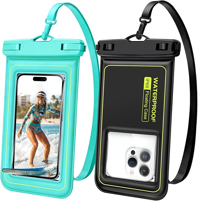 Floating Waterproof Phone Pouch, 2 Pack IP68 Waterproof Phone Case for iPhone 17 16 15 Pro Max Galaxy S25 S24 Ultra Up to 7", Cellphone Dry Bags Beach Cruise Essentials with Lanyard