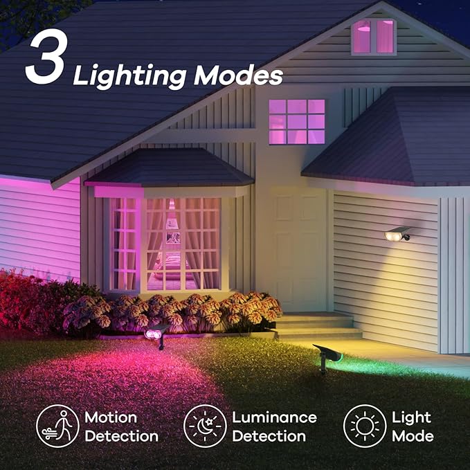 Linkind Smart Solar Lights Outdoor SL5 with Motion Sensor, APP Control Cool/Warm White/Color Changing Solar Spot Lights Outdoor, IP65 Landscape Lighting for Yard, Garden, Path(2 Pack)