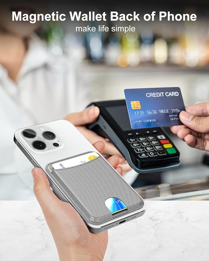 Miroddi for Magsafe Wallet, Magnetic Card Holder for iPhone 17/16/15/14/13/12 Series, Leather Magnet Phone Wallet Fit 4 Cards 3 Cash, Ultra-Thin, RFID Blocking, Dark Grey