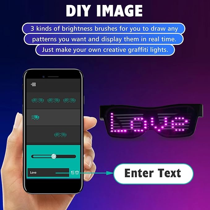 LED Glasses,light Up Glasses, Customizable Bluetooth LED Glasses, Halloween Glasses for Party, APP Control LED Display Smart Glasses for Nightclub, Festivals, Raves, Christmas for Adults over 18