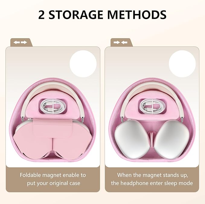 Maxjoy for AirPods Max Case [Shockproof & Dustproof] - Premium PU Leather & EVA Hybrid Hard Protective Cover, Travel Carrying Case with Storage for Apple AirPods Max Headphones (Pink)