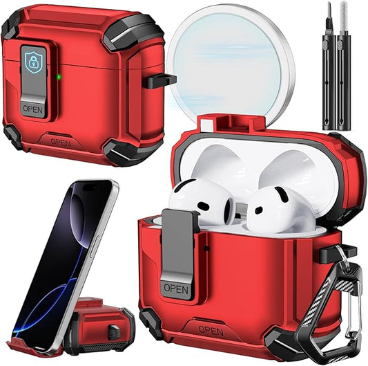 Inesore Compatible with AirPods 4th Case with Phone Stand & Cleaning Kit,Compatible with Magsafe,Magnetic Automatic Lock for Airpods 4 with Active Noise Cancellation Charging Cover (2024)