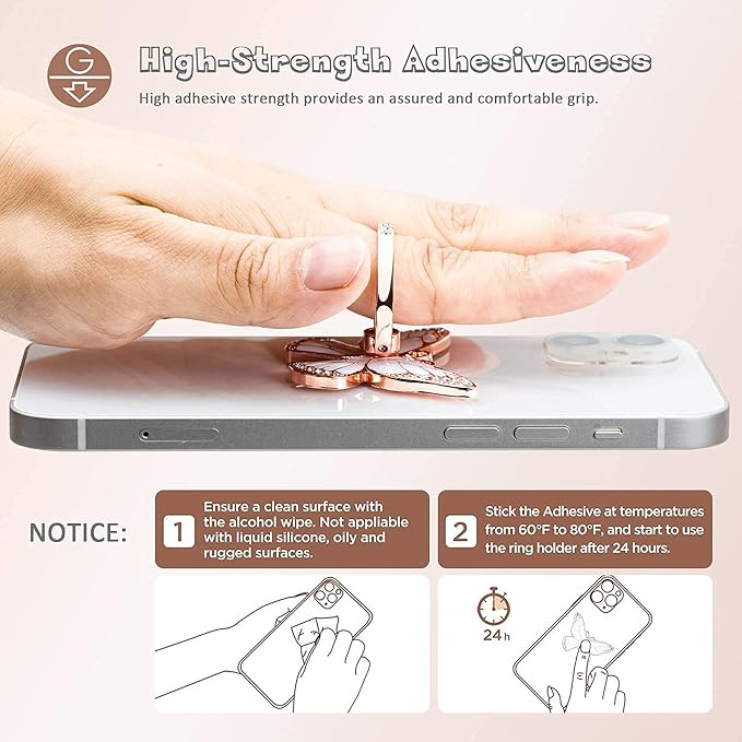 Butterfly Cell Phone Ring Grip Holder, 360 Degrees Rotation Phone Ring Grip Stand, Metal Finger Kickstand Compatible with iPhone, Samsung Galaxy, Android Phone