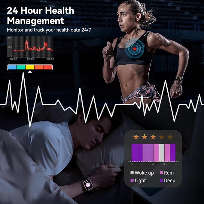 Smart Watches for Women Men, 1.83" HD Touchscreen, Bluetooth Calling, 130+ Professional Sports Modes, Heart Rate and Sleep Monitor, 5ATM Water-Resistant, Timer, Fitness Tracker for Android/iOS (Black)