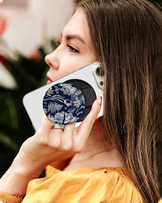 Kidcube Magnetic Phone Grip Compatible with Magsafe - Cell Phone Grip Stand Ring Holder Magnet Kickstand Removable Accessories for iPhone 16 Pro Max/16/15/14/13/12 Series Women Cute Blue Floral