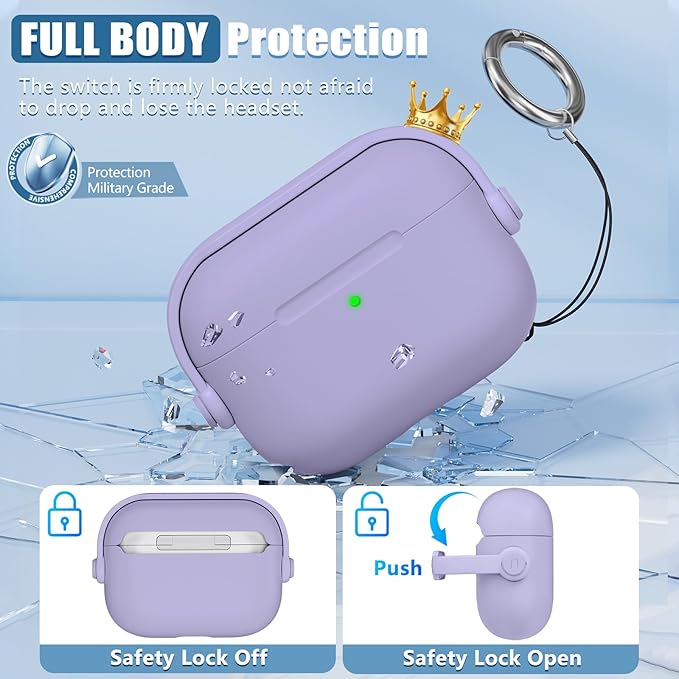 for Airpods Pro 3 Case,Safety Lock Cases for Apple Airpod Pro 3 (2025) with Cleaner Kit, Drop Protection Air pods Pro3 Case Cover for Men for Women with Keychain,Fantasy Purple