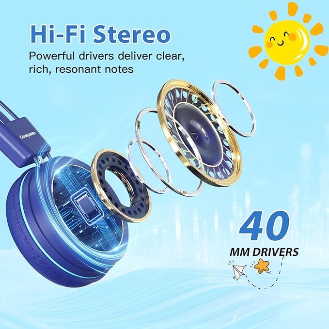 USB Type C Kids Headphones for School, 94dB Volume Limited, Kids Headphones with USB C Cord, HD Stereo Sound, Foldable Lightweight On-Ear USB-C Wired Headphones for Boys/Girls, Dark Blue