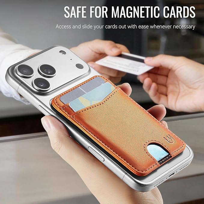 for Magsafe Wallet Magnetic Card Holder RFID Blocking, Strong Magnet Slim Wallet Stick on Phones and Cases for iPhone 17/16/15/14/13/12/ Pro/Max/Plus, Orange