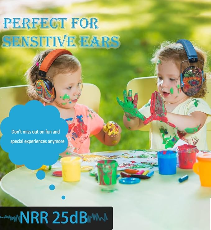 PROHEAR 032 2 Pack Kids Ear Protection, NRR 25dB, Adjustable Headband Safety Earmuffs for Sports Events, Concerts, Airports - Orange & Blue