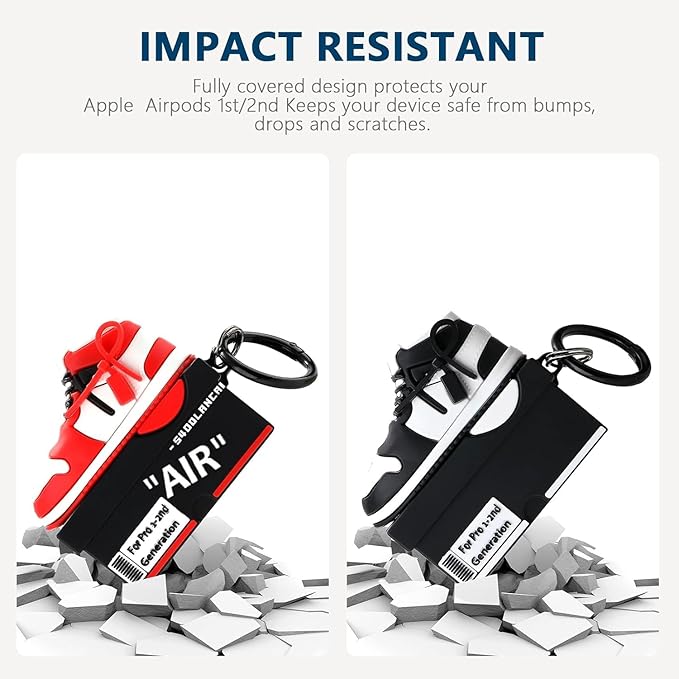 for Apple AirPods Pro 2nd Generation Case,Cute Cartoon Shoe Box Soft Silicone Protective Cases for AirPods Pro 2 Case with Keychain for Women Men, A-Red+Black,2Pack