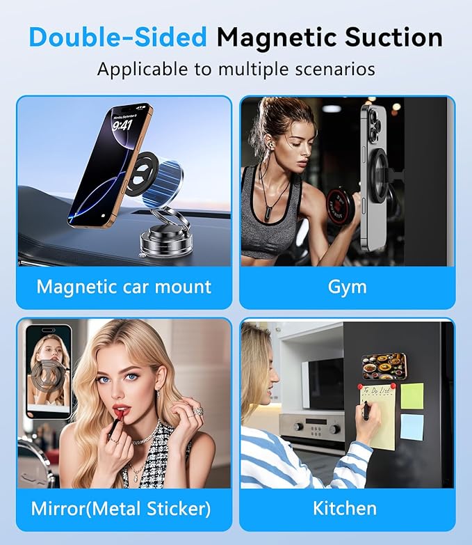 Magnetic Ring Holder for MagSafe Dual-Sided, Removable Phone Finger Grip Holder Adjustable Kickstand for iPhone 17/16/15/14/13 Series, Magnet Phone Stand Grip Compatible with Magnetic Car Mount