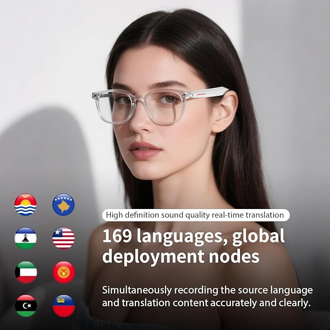 AI Smart Glasses, AI Glasses Powered by ChatGPT, Photochromic Lenses, Support 169 Languages, Real-Time Translation via APP, Bluetooth Glasses for Men & Women, Meeting Travel Trade (Pink)