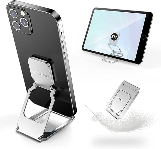 Phone Ring Holder Finger Kickstand 360°Rotation Cellphone Back Grip Foldable Cell Phone Stand for Desk Compatible with iPhone iPad Smartphones Tablets (Aluminum Alloy Silver)