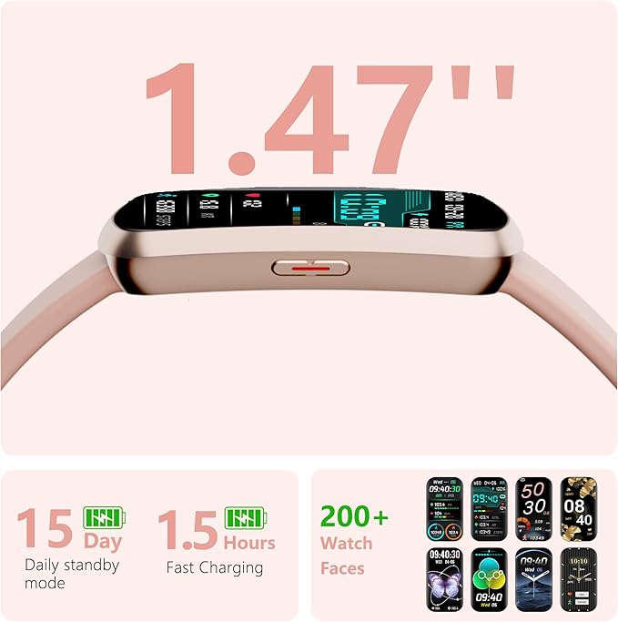 Health Fitness Tracker, Smart Watch with 24/7 Heart Rate and Blood Pressure Monitor, Activity Tracker with Blood Oxygen, 120 Sport Mode Waterproof Sleep Tracker for Women Men (Light Pink)
