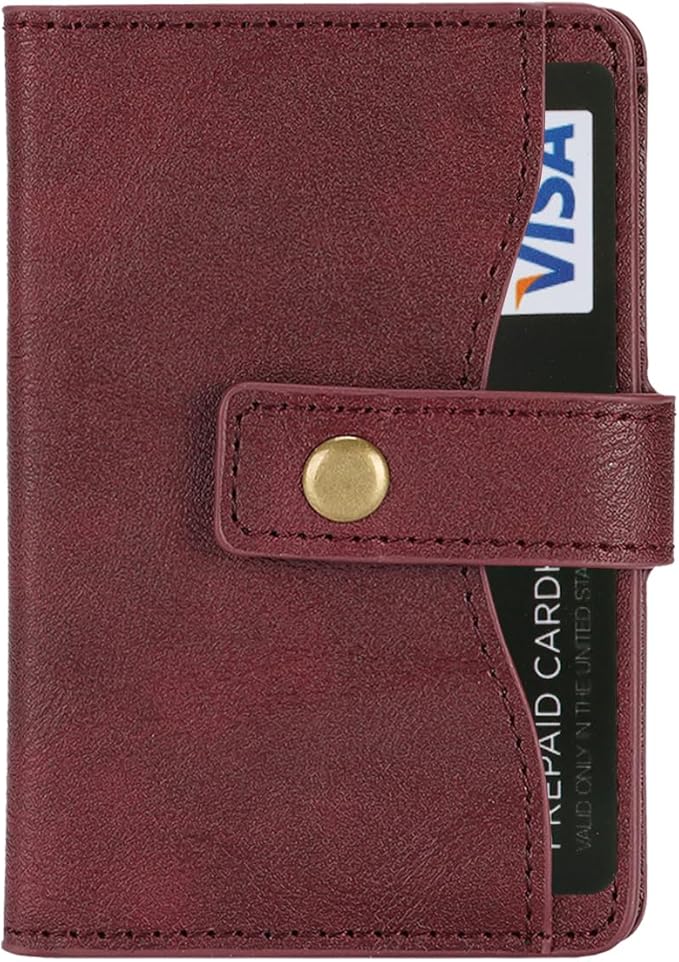 Ultra-Thin Magnetic Wallet Card Holder for iPhone and All MagSafe Protective Cases，Premium PU leather, powerful magnetic closure, stand function, 6 card slots (burgundy)