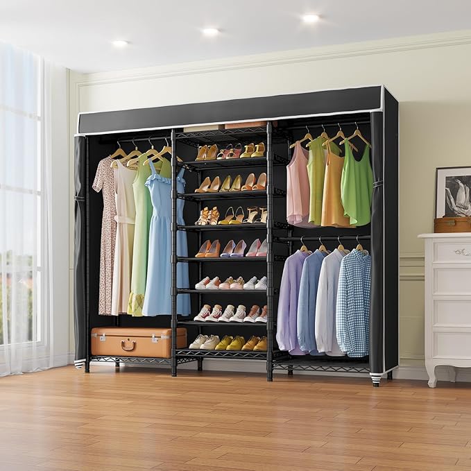 VIPEK S3C Heavy Duty Covered Clothes Rack Portable Closet Rack, Black Metal Clothing Rack with Black Upgarded Polyester Cover, Adjustable Custom Freestanding Closet Wardrobe, Max Load 1060LBS