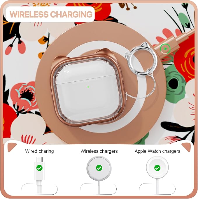 RFUNGUANGO AirPods 4 Case for Women Girly Cat Case with Lock, Phone Stand,Keychain & Cleaner Kit, Compatible with Apple Airpods 4th Generation Case Cover, Transparent Gold