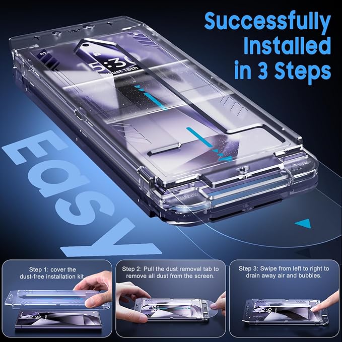 Uyiton UnBreak-Glass for Samsung Galaxy S24 Ultra Screen Protector, [Ultrasonic Fingerprint Support][Auto-Alignment Frame] Scratch-Resistant Bubble-Free S24 Ultra Screen Protector(6.8'' 5G), 2 Pack