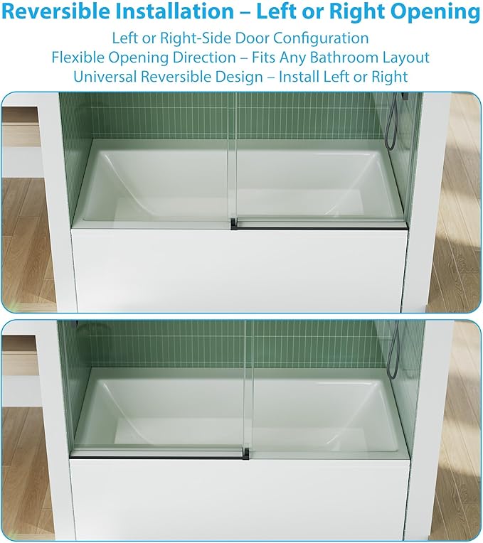 Frameless Bathtub Shower Door 56–60 inch W x 59 inch H,Shower Door Glass Sliding 60 Inches,6mm Tempered Glass, Stainless Steel,Sliding Glass Shower Door with Fixed Panel,Sliding Tub Door for Bathroom