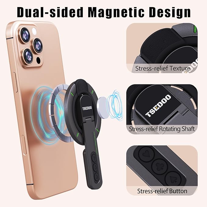 3-in-1 Magnetic Phone Grip Stand with 360° Roration Angle Adjustment, Silicone Finger Ring & Fidget Toy Design, Gym Dual-Sided Magnetic Phone Kickstand for All Phones