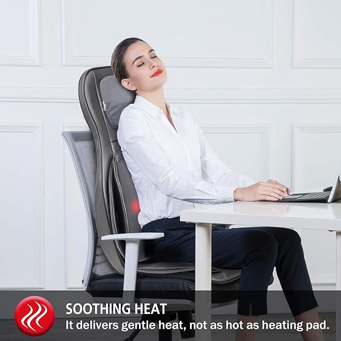 COMFIER Massager Chair with Heat, Shiatsu Neck Back Massager Portable with Compress & Rolling,Massage Chair Pad for Full Back,Christmas Gifts for Dad Mom Women Men