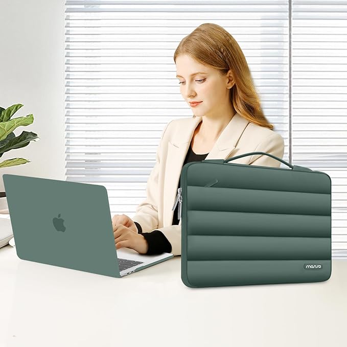 MOSISO Compatible with MacBook Air 13 inch Case M5 2026 M4 2025 M3 M2 2024-2022 A3449 A3240 A3113 A2681, Hard Case&Puffy Bag&Keyboard Cover&Webcam Cover&ScreenFilm for MacBook Air 13.6, Emerald Green