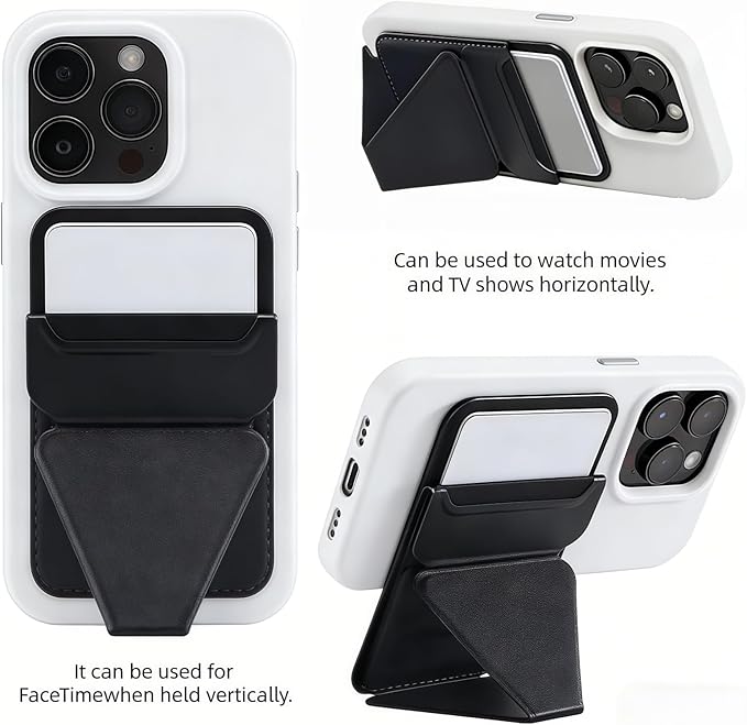 for MagSafe Wallet RFID Blocking, 2 Card Holder, Stand Strong Magnetic Grip, Slim Leather Phone Wallet, Compatible with iPhone 17/16/15/14/13/12 Series (Black Small Support)
