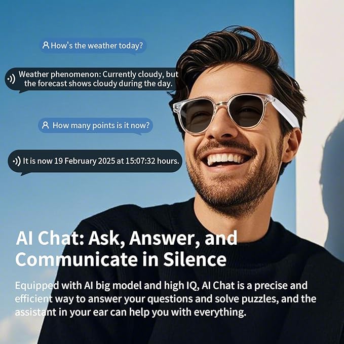 AI Smart Glasses for Men Women, Bluetooth Translation Glasses with speakers, Smart Audio Sunglasses with AI Translation (160+Languages), Photochromic Lenses, Music Glasses for Travel Business-Clear