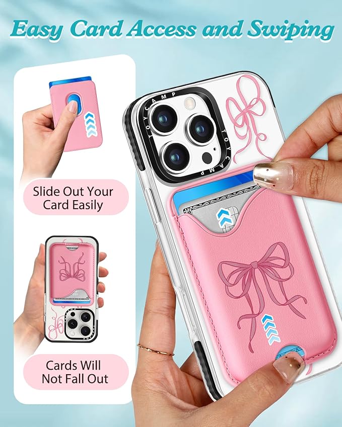 Toycamp for iPhone 16 Pro Max Case - Compatible with Magsafe Credit Card Holder Wallet Magnetic Cute Women Teen Girls Kawaii Girly Unique Bow Design Phone Cover for Apple 16 Promax 6.7"