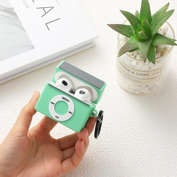 Maxjoy for Airpod 3rd Generation Case, Classic MP3 Design Kawaii Fun Cool Unique Stylish Case with Cleaner kit, Cute Soft Silicone Funny Air Pods Cases Cover for Airpods 3rd, Green
