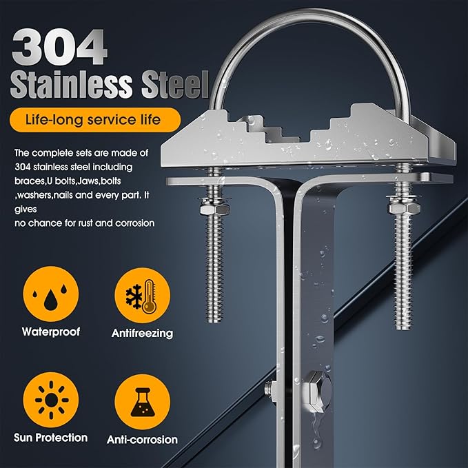 24 Inch Antenna Wall Mount Stainless Steel Stand Off Wall Mast Mount Clamps Windproof Antenna Mounting Bracket (24 inch)