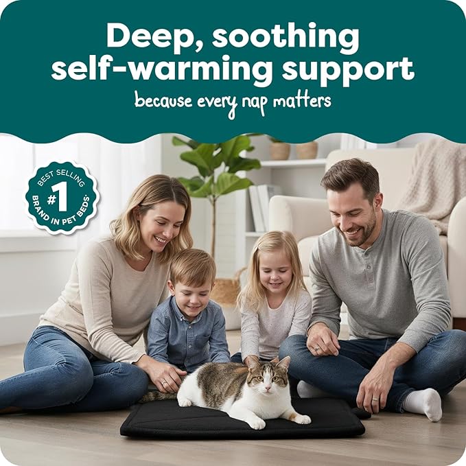 FurHaven ThermaNAP Self Warming Cat Mat/Dog Bed for Crates with Self-Warming Technology for Cozy Rest, Fully Machine Washable, Small, Plush Faux Fur, Black