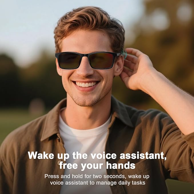 Smart Glasses for Men & Women, IPX5 Waterproof & Voice Assistant, Audio Glasses with Extra Polarized Lenses & Open-Ear Speaker, Anti-Blue Light Bluetooth Glasses for Driving, Travel & Working