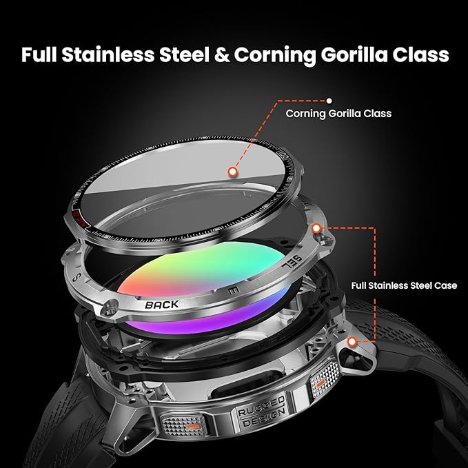 KOSPET Tank T4 GPS Smart Watch, Full Stainless Steel Body, Global Offline Maps & 6 Satellite Positioning, 100M Waterproof 45m Freediving, 1.43" AMOLED Display Outdoor Rugged Smartwatch for Men
