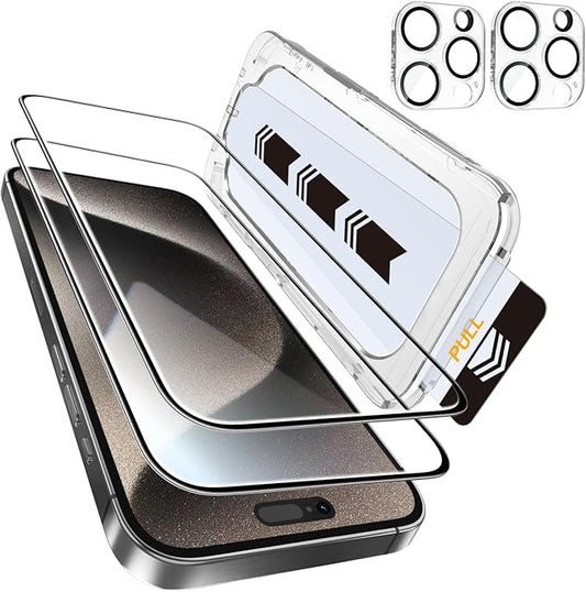 MOHAVE 2+2 Pack for iPhone 15 Pro Max Screen Protector 6.7" with Camera Lens Protector [Auto Alignment/Dust Removal] HD Clear Tempered Glass [Military Grade Shatterproof] Case Friendly