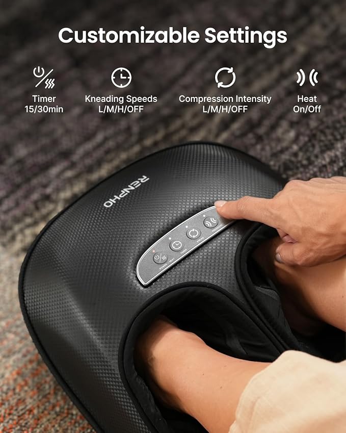 RENPHO Foot Massager with Heat, 3 Air Compression Modes & Levels, Full-Foot Kneading Shiatsu Foot Massage for Plantar Fasciitis & Neuropathy, Christmas Gifts for Women Men Size up to 13