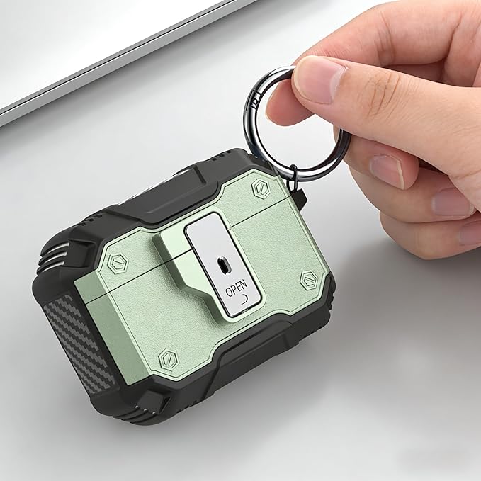 for AirPods Pro 3 Case, Secure Lock Magnetic Lid Cover with Keychain, Military Grade Shockproof Protective Case for Airpods Pro 3rd Generation, Wireless Charging & Front LED Visible,Green02