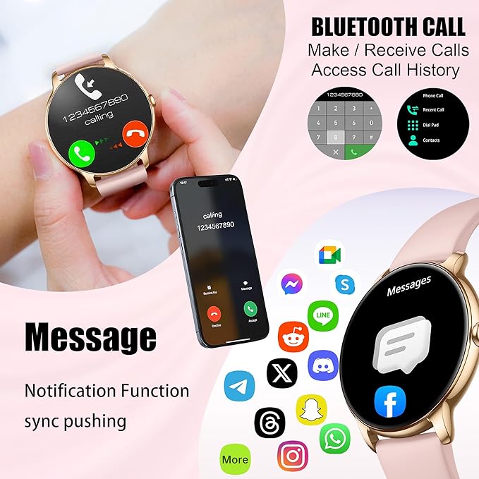 Smart Watch for Women Ultra Slim,1.32" AMOLED Fitness Tracker with Heart Rate, Blood Oxygen, Sleep Monitor, Pedometer, Bluetooth Call, IP68 Waterproof, iPhone & Android - Pink