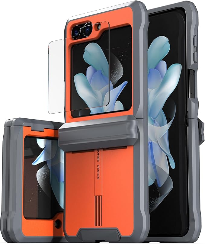 CaseBorne V Compatible with Samsung Galaxy Z Flip 5 Case - Rugged Protective Case with Semi-Auto Hinge Cover and Tempered Glass Screen Protector, [Made of 100% Recycled Materials]