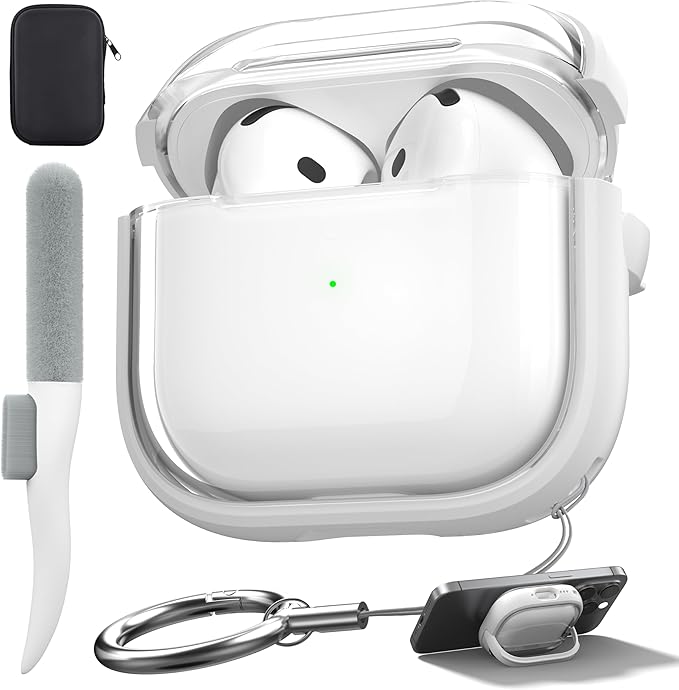 Valkit Compatible Airpods 4 Case Cover, Soft TPU Airpods 4th Generation Case with Cleaner Kit, Shockproof Protective Case with Keychain for Apple AirPods 4 Gen Cases for Women Men(White)
