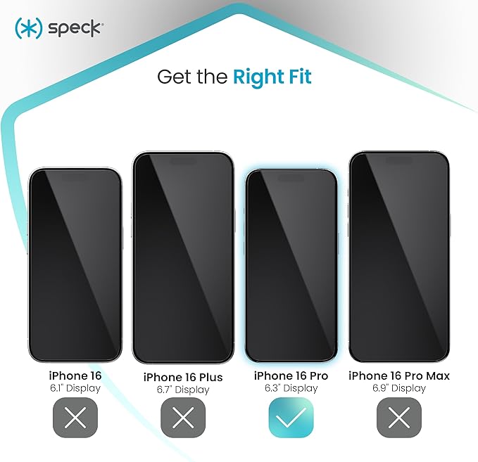 Speck ShieldView iPhone 16 Pro Screen Protector - Ultra-Thin 0.33mm Glass With 9H Coating - Easy Installation Kit Included