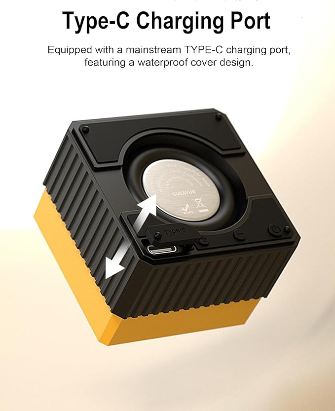 Portable Bluetooth Speakers Wireless, IPX6 Waterproof & Dustproof Small Portable Speaker, High Loud Stereo Sound, Built-in Mic, TWS Pairing, with Storage Box, Easy for Carry/Outdoor/Travel (Yellow)